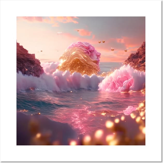 Golden and pink fantasy beach Wall Art by Lilbangdesigns